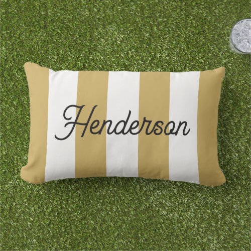 Mustard Yellow and White Cabana Stripe Monogrammed Lumbar Pillow