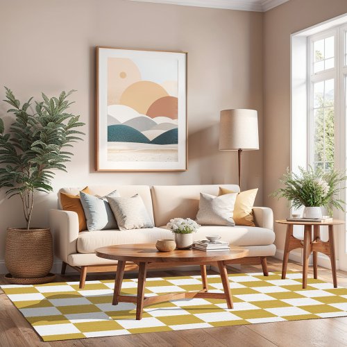 Mustard Yellow and White Checkerboard Rug