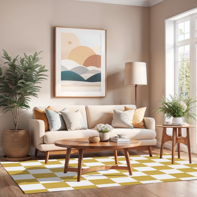 Mustard Yellow and White Checkerboard Rug (Creator Uploaded)