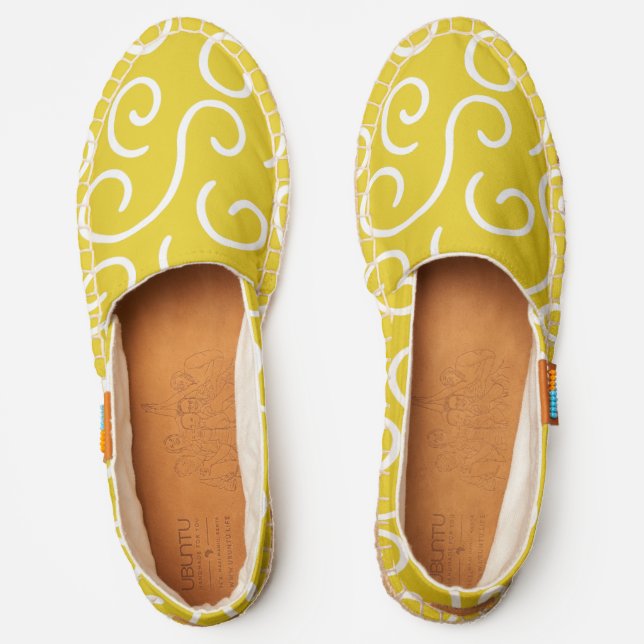 Mustard Yellow and White Doodles Pattern Espadrilles (Front)