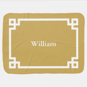 Mustard Yellow and White Greek Key Monogram Baby Blanket