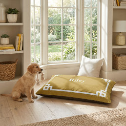 Mustard Yellow and White Greek Key Monogram Pet Bed