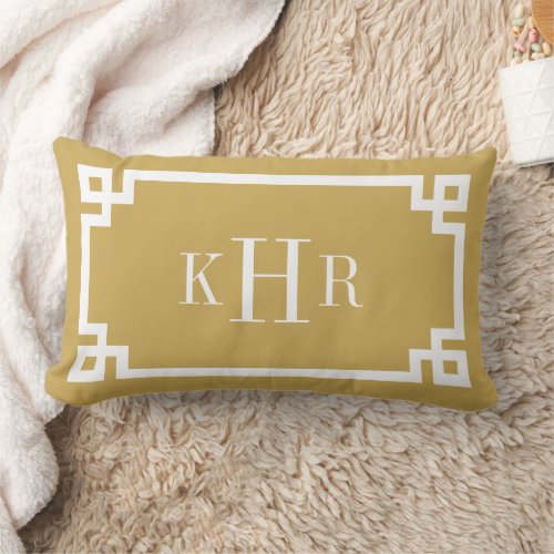 Mustard Yellow and White Greek Key  Monogrammed Lumbar Pillow