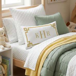Mustard Yellow and White Greek Key | Monogrammed Lumbar Pillow
