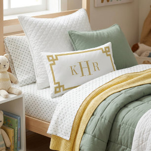 Mustard Yellow and White Greek Key   Monogrammed Lumbar Pillow