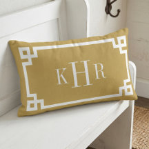 Mustard Yellow and White Greek Key | Monogrammed