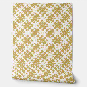 Mustard Yellow and White Greek Key Pattern Wallpaper