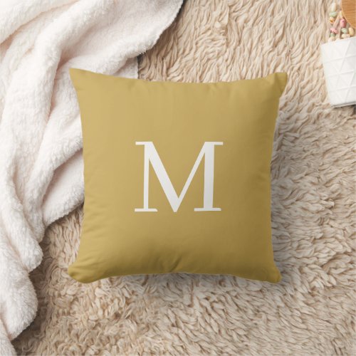 Mustard Yellow and White Minimalist Monogram Throw Pillow