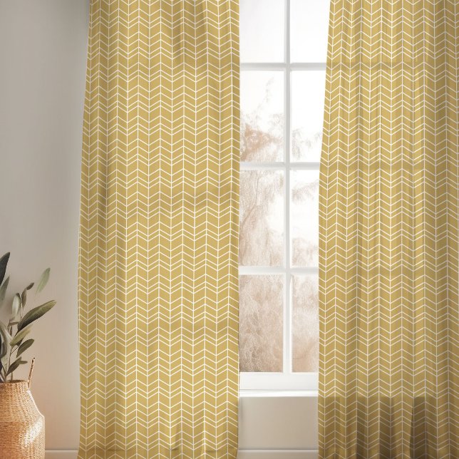 Mustard Yellow and White Modern Herringbone Sheer Curtains (Creator Uploaded)