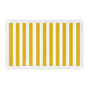 Mustard Yellow and White Vertical Stripes Acrylic Tray