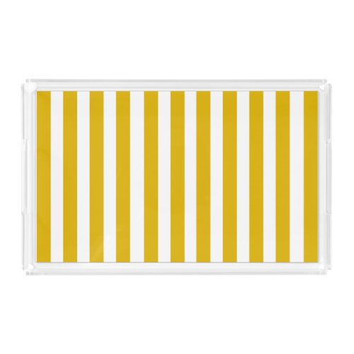 Mustard Yellow and White Vertical Stripes Acrylic Tray