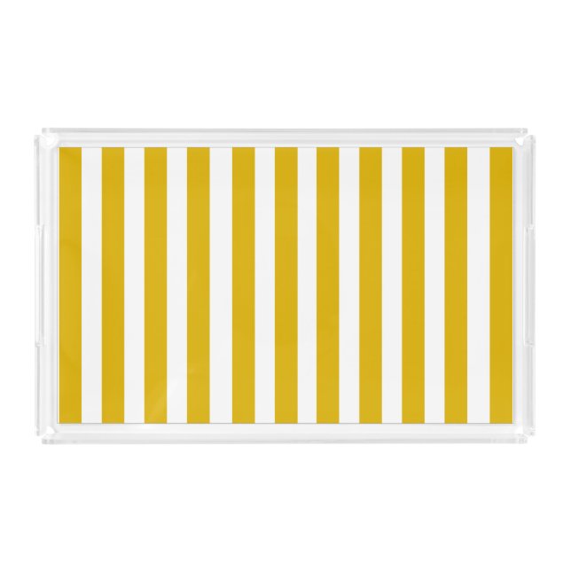 Mustard Yellow and White Vertical Stripes Acrylic Tray (Front)