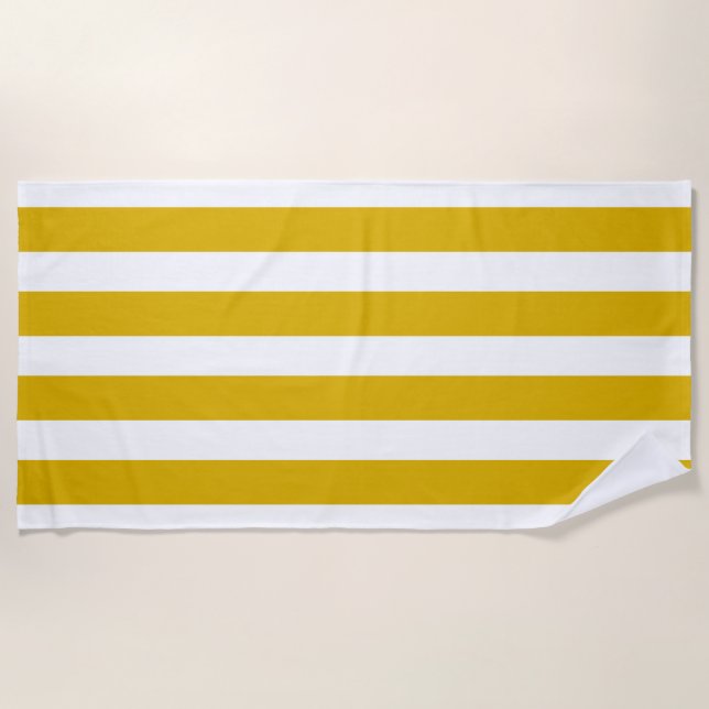 Mustard Yellow and White Vertical Stripes Beach Towel (Front)