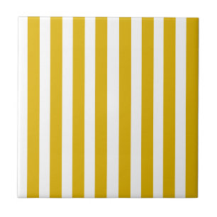 Mustard Yellow and White Vertical Stripes Ceramic Tile