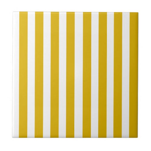 Mustard Yellow and White Vertical Stripes Ceramic Tile