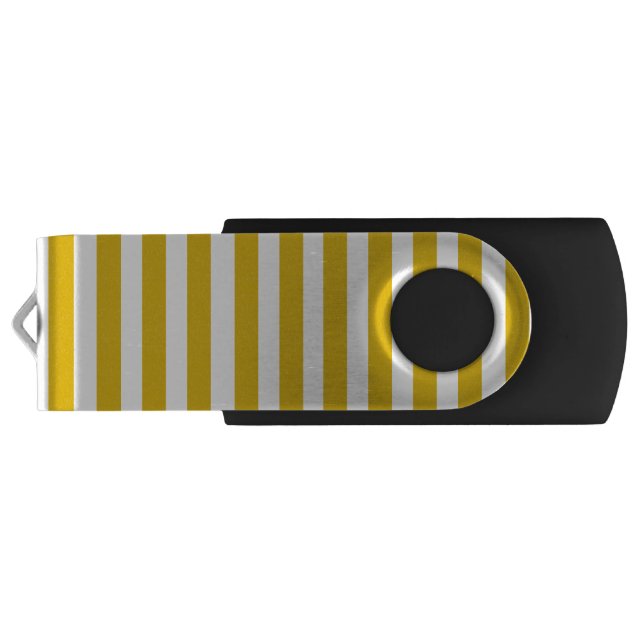 Mustard Yellow and White Vertical Stripes Flash Drive (Back)