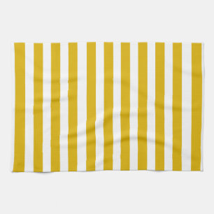 Mustard Yellow and White Vertical Stripes Kitchen Towel