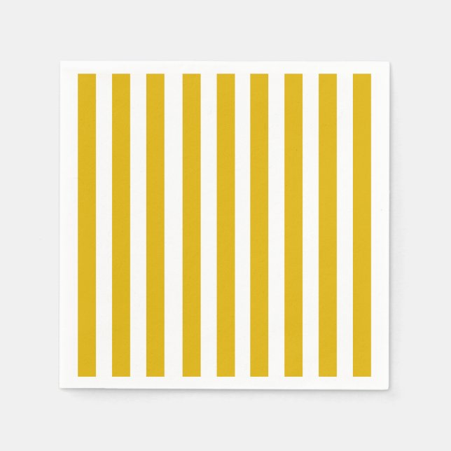 Mustard Yellow and White Vertical Stripes Napkins (Front)