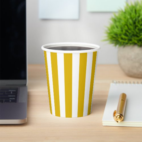Mustard Yellow and White Vertical Stripes Paper Cups