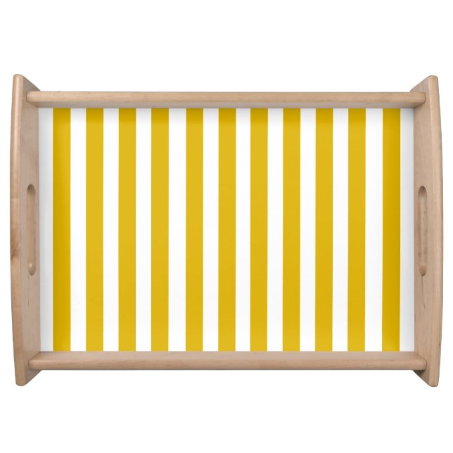 Mustard Yellow and White Vertical Stripes Serving Tray (Front)