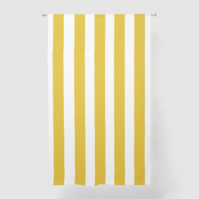 Mustard Yellow and White Vertical Stripes Sheer Curtains (Front)
