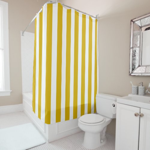 Mustard Yellow and White Vertical Stripes Shower Curtain