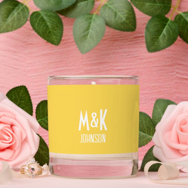 Mustard Yellow and White Wedding Modern Monogram  Scented Candle (Wedding)
