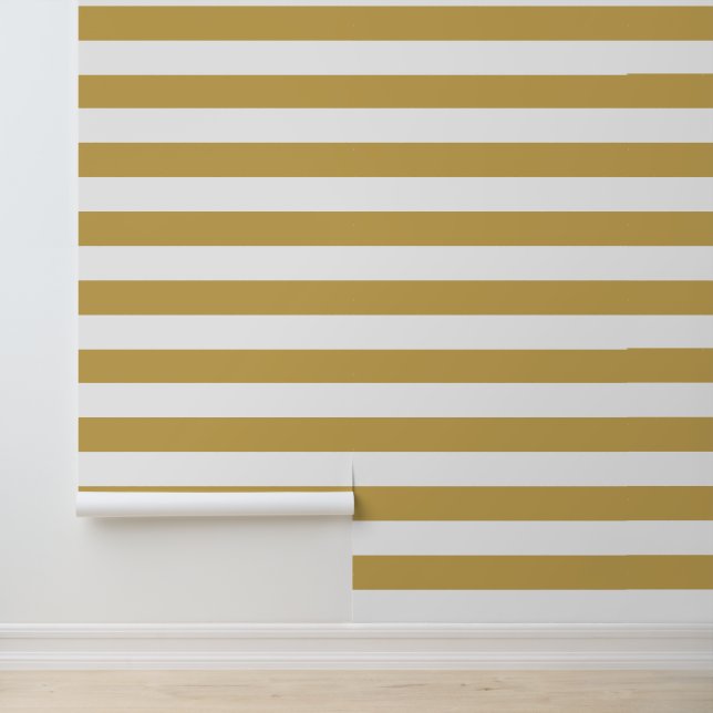 Mustard Yellow and White Wide Horizontal Stripes Wallpaper (Application)