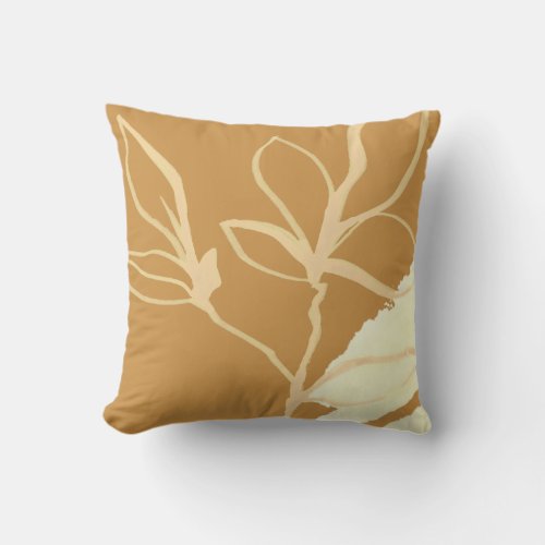 Mustard Yellow Artistic Watercolor Leaf Design Throw Pillow