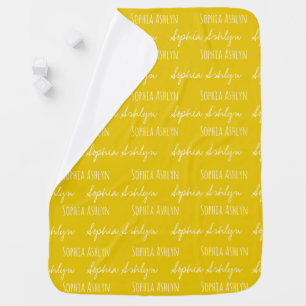 Mustard yellow Baby Girl Blanket name repeated