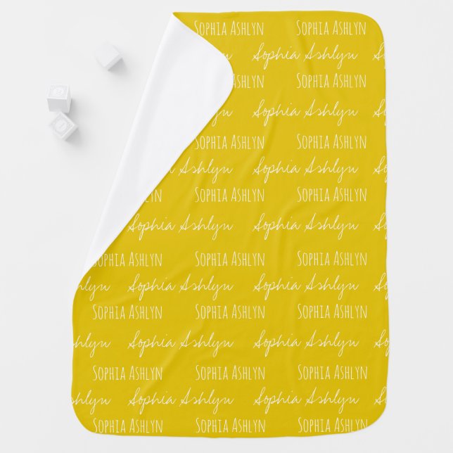 Mustard yellow Baby Girl Blanket name repeated (In Situ)