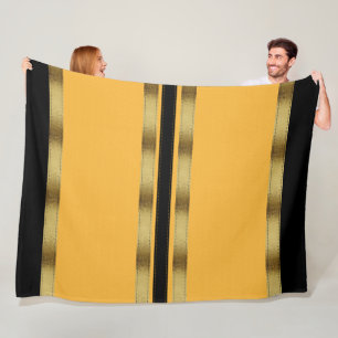 Mustard Yellow Black Gold Geometric Striped Fleece Blanket