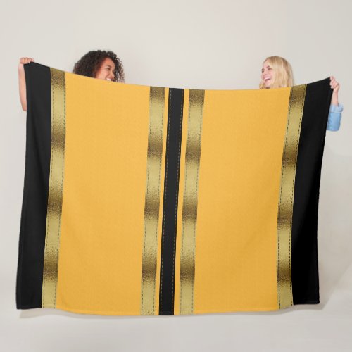 Mustard Yellow Black Gold Geometric Striped Fleece Blanket