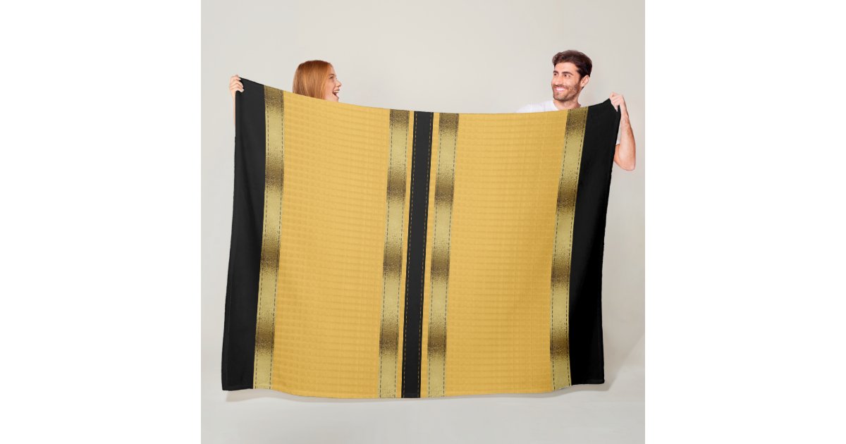 Mustard Yellow Black Gold Geometric Striped Fleece Blanket Zazzle Com
