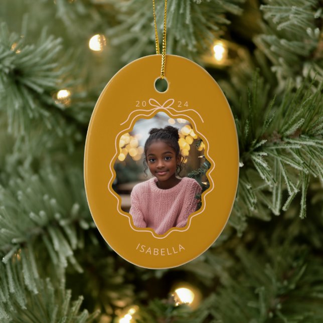 Mustard Yellow Blush Pink Simple Bow Ornament (Tree)