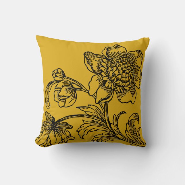 Mustard Yellow Botanical | Flowers in Bloom Throw Pillow (Front)