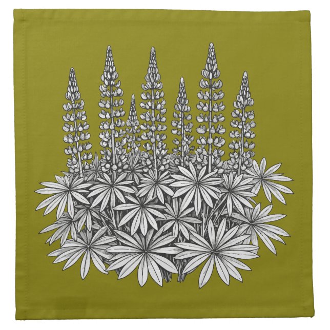 Mustard Yellow Botanical Lupine Cloth Napkin (Front)