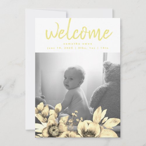 Mustard Yellow Botanical Summer Florals Baby Girl Announcement