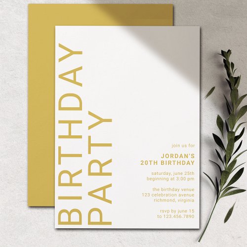 Mustard Yellow  Bright Modern Typography Birthday Invitation