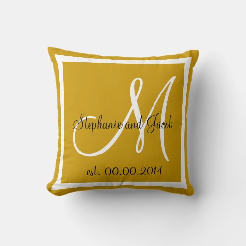 Mustard yellow brown  Wedding keepsake pillow