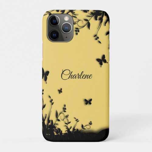 Mustard Yellow Butterfly Garden Personal Name iPhone 11 Pro Case