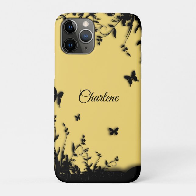 Mustard Yellow Butterfly Garden Personal Name Case-Mate iPhone Case (Back)