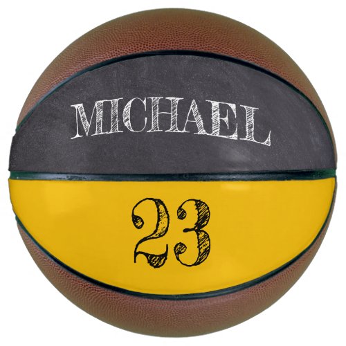 Mustard Yellow Chalkboard etching Named Mini  Basketball