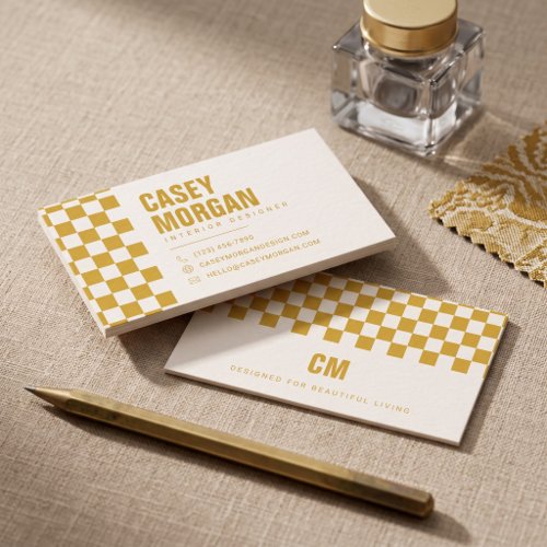 Mustard Yellow Checkerboard Business Card