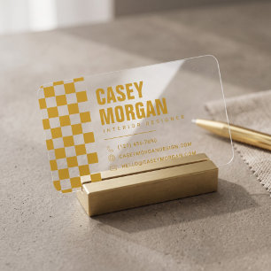 Mustard Yellow Checkerboard Clear Business Cards