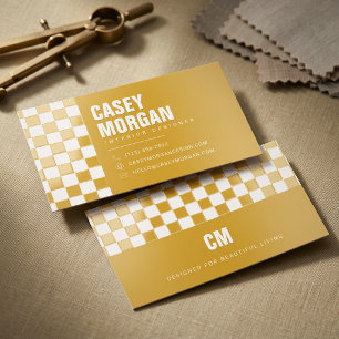 Mustard Yellow Checkerboard Raised Spot UV Business Card