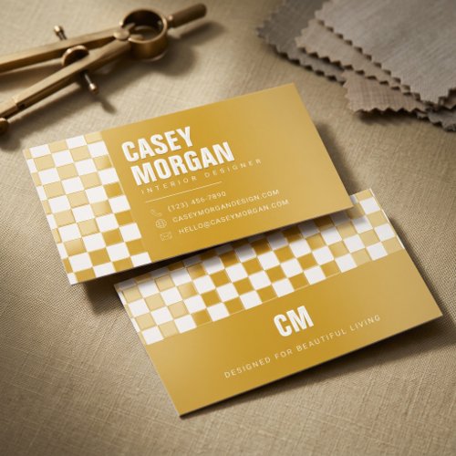 Mustard Yellow Checkerboard Raised Spot UV Business Card