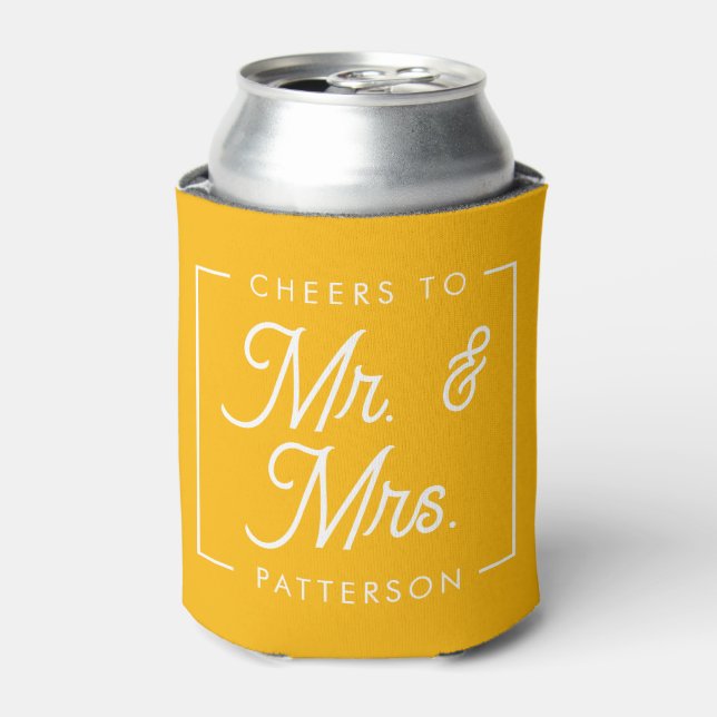 Mustard Yellow Cheers Wedding Favors Can Cooler (Can Front)