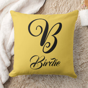 Mustard Yellow Color - Trendy Name & Monogrammed Throw Pillow