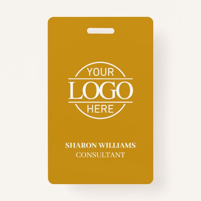 Mustard Yellow Custom Business Logo Employee ID Badge (Front)